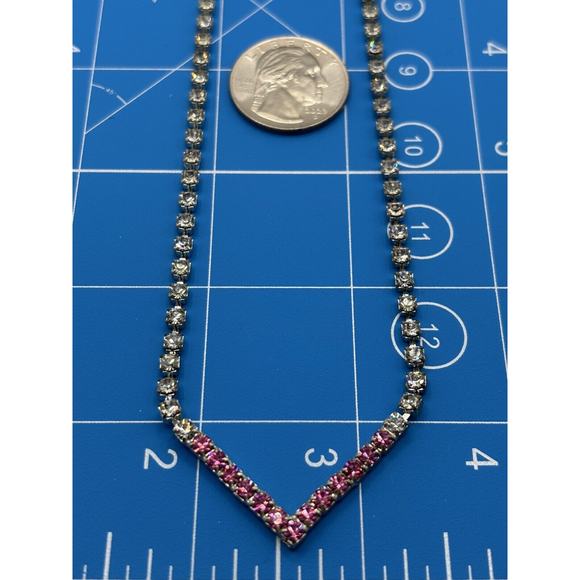 VTG Vintage Rhinestone Necklace Clear Pink J1-3027 - Picture 9 of 11